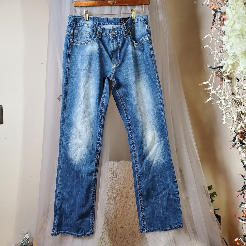 TK Axel Bootcut Jeans 32x34 Fits 35x33 Blue Retro 90s Y2K Vtg Boot Distressed